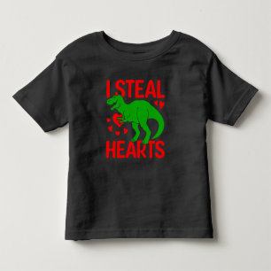 Camiseta De Bebé Dinosaurio Verde San Valentín Roba Corazones