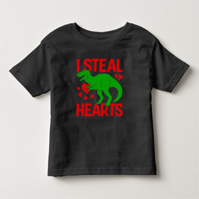 Camiseta De Bebé Dinosaurio Verde San Valentín Roba Corazones (Anverso)