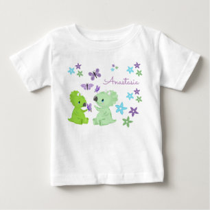 Camiseta De Bebé Dinosaurio y amigo floral personalizado