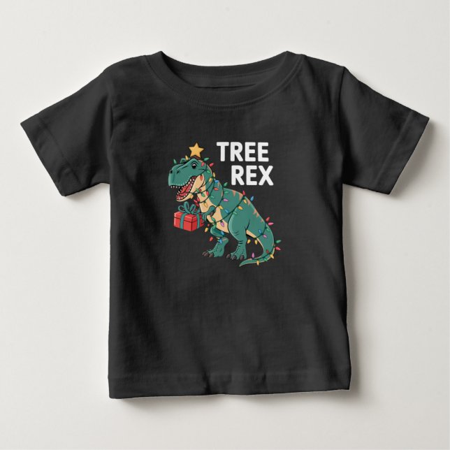 Camiseta De Bebé Dinosaurios Árbol de Navidad Rex Pajamas Luces de  (Anverso)