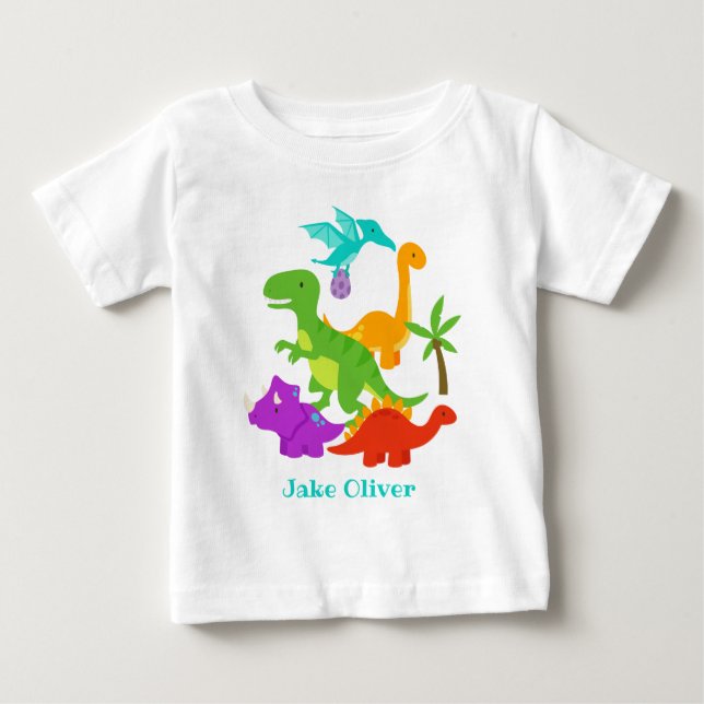 Camiseta De Bebé Dinosaurios Cute Personalizados (Anverso)