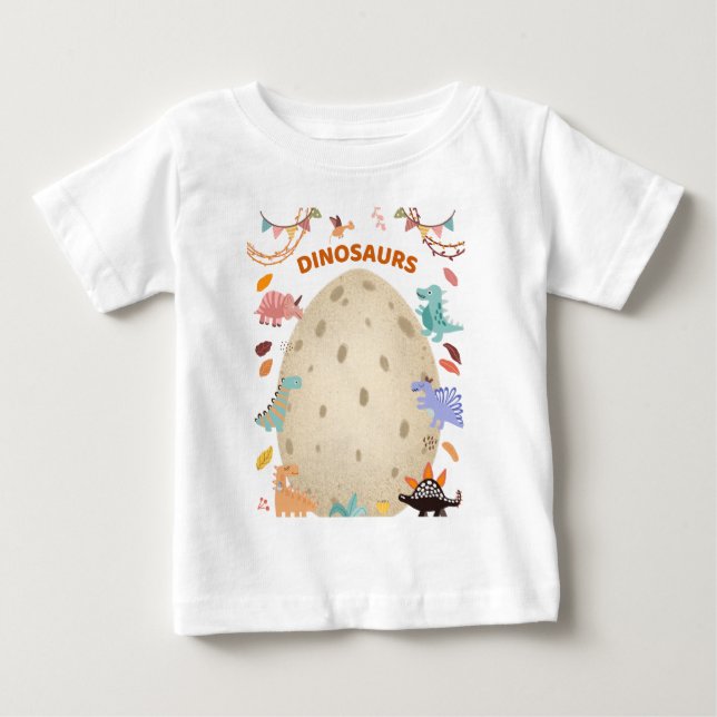Camiseta De Bebé Dinosaurios de acuarela adorable con huevo de Dino (Anverso)