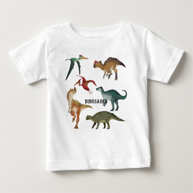 Camiseta De Bebé Dinosaurios lindos acuarela mundo Jurásico blanco (Anverso)