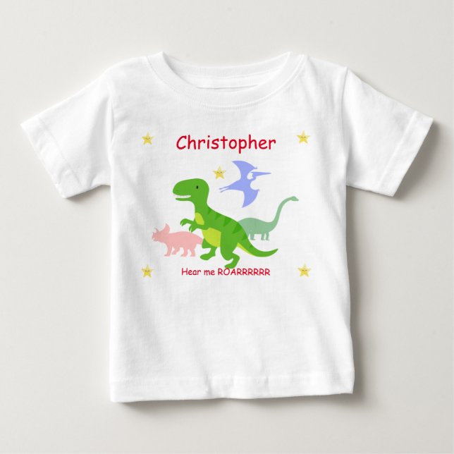 Camiseta De Bebé Dinosaurios Lindos Personalizados (Anverso)