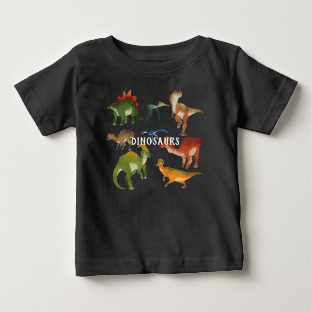 Camiseta De Bebé Dinosaurios personalizados Colores cutáneos negro  (Anverso)