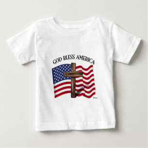 Camiseta De Bebé DIOS BENDIGA A AMÉRICA con cruz robusta y bandera