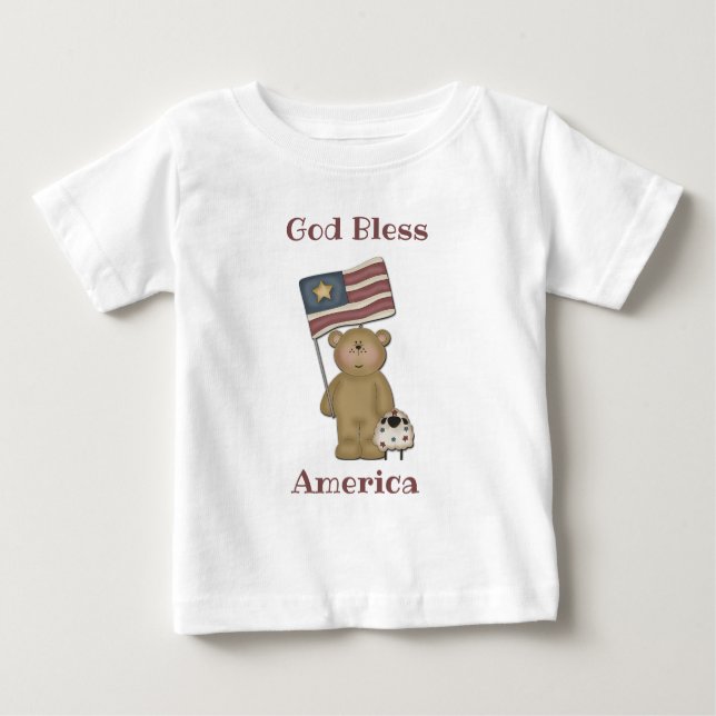 Camiseta De Bebé Dios bendiga a Estados Unidos - Oso de peluche pat (Anverso)