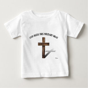 Camiseta De Bebé DIOS BENDIGA A ESTE NIÑO MILITAR con cruz robusta