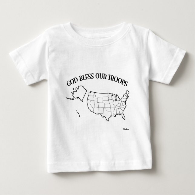 Camiseta De Bebé Dios bendiga a nuestras tropas con el esquema de E (Anverso)