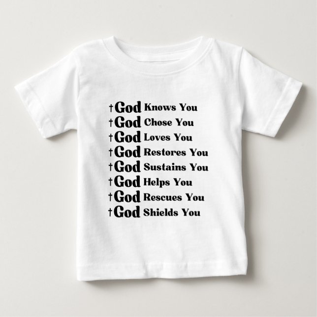 Camiseta De Bebé Dios te conoce, te ama, restaura y rescata (Anverso)