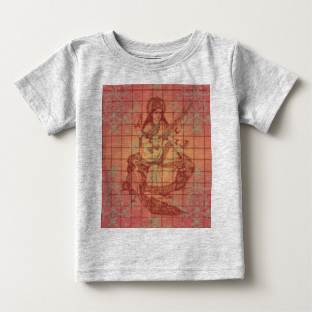 Camiseta De Bebé Diosa hindú amarilla roja Saraswati Sabiduría Indi (Anverso)