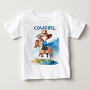 Camiseta De Bebé Diseño de acuarela de niña vaquera linda montando