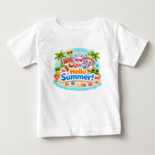Camiseta De Bebé Diseño de animales de playa de verano Hola lindo