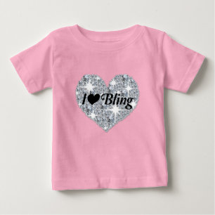 Camiseta De Bebé Diseño de Baby Pink Faux con diamantes "I Love Bli
