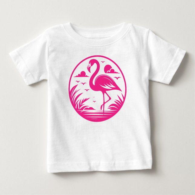 Camiseta De Bebé Diseño de círculo de verano de flamenco rosa-68730 (Anverso)
