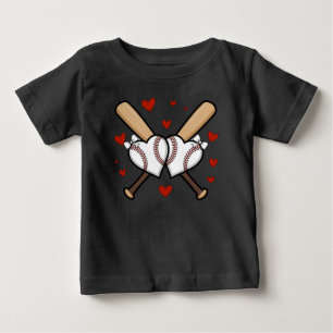 Camiseta De Bebé Diseño de corazón de béisbol con bates y lazos