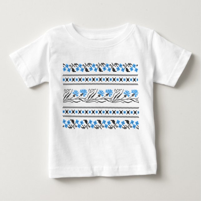 Camiseta De Bebé Diseño de costillas de flor azul (Anverso)