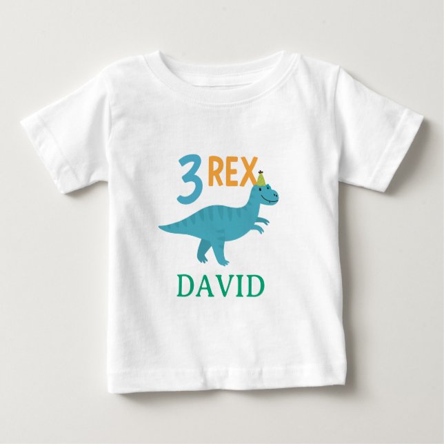 Camiseta De Bebé Diseño de cumpleaños de dinosaurio 3 Rex (Anverso)