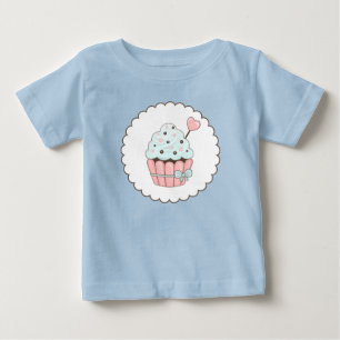 Camiseta De Bebé Diseño de Cupcake Rosa y Azul Menta