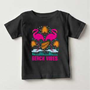 Camiseta De Bebé Diseño de Flamencos Rosas Beach Vibes