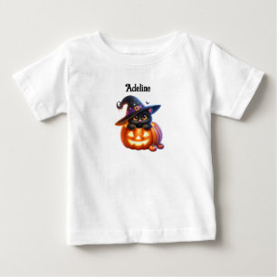 Camiseta De Bebé Diseño de gato de Halloween adorable con calabaza