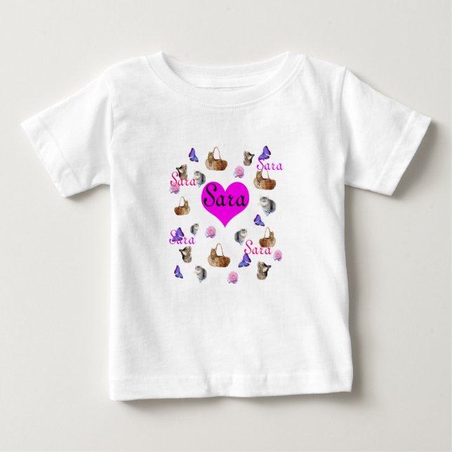 Camiseta De Bebé Diseño de gatos y mariposas para niñas llamadas Sa (Anverso)