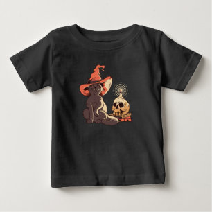 Camiseta De Bebé Diseño de Halloween de Bruja Gatito Negro