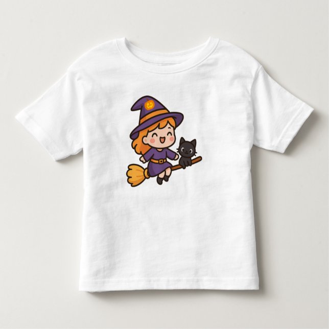 Camiseta De Bebé Diseño de Halloween de bruja y gato kawaii lindo (Anverso)