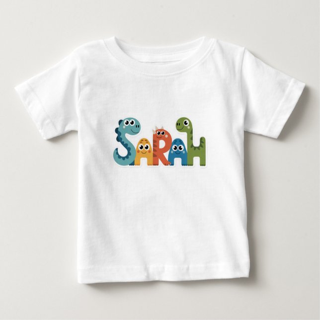 Camiseta De Bebé Diseño de Letras Dino Cute Nombre de Dinosaurio Sa (Anverso)