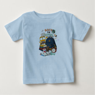 Camiseta De Bebé Diseño de mochila y autobús escolar con libros par