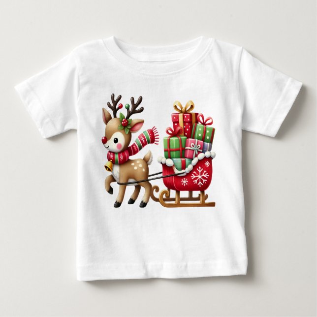Camiseta De Bebé Diseño de Navidades Adorables de Renos y Sleigh (Anverso)