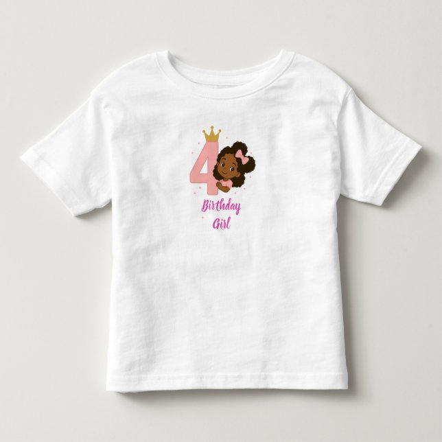 Camiseta De Bebé Diseño de Princesa Rosa para 4º Cumpleaños (Anverso)