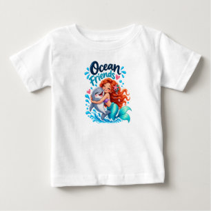 Camiseta De Bebé Diseño de sirena linda con amigos delfines del océ