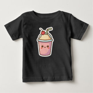 Camiseta De Bebé Diseño de Sticker de Batido de Leche Rosa Kawaii L