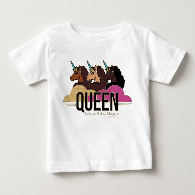 Camiseta De Bebé Diseño de trío de reina Afro Unicornio (Anverso)