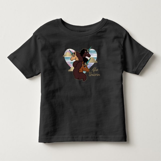 Camiseta De Bebé Diseño del corazón del trío Afro Unicornio (Anverso)