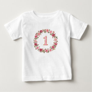 Camiseta De Bebé Diseño elegante con borde dorado y número rosa 1