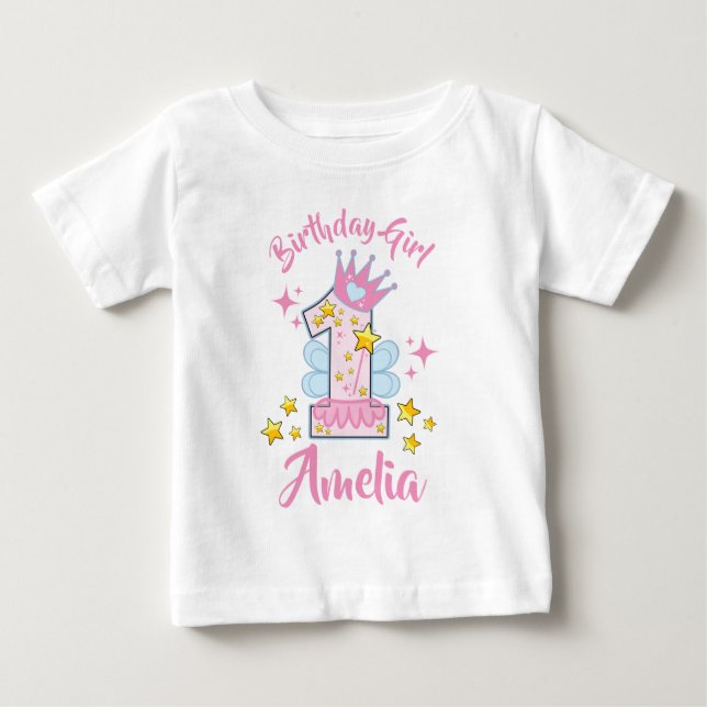 Camiseta De Bebé Diseño personalizado de hadas de primer cumpleaños (Anverso)