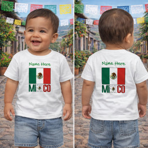 Camiseta De Bebé Diseño Personalizado de Nombre con Bandera de Méxi