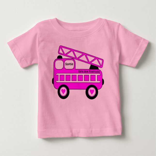 Camiseta De Bebé Diseño rosado brillante lindo del Firetruck de los (Anverso)