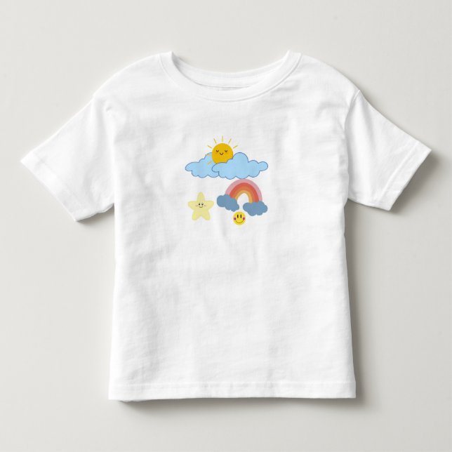 Camiseta De Bebé "Diversión con sol, nubes y arcoíris" (Anverso)