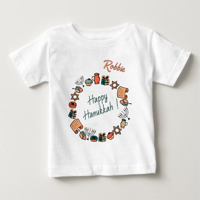 Camiseta De Bebé Diversión Feliz Hanukkah Chanukah Símbolos clásico (Anverso)