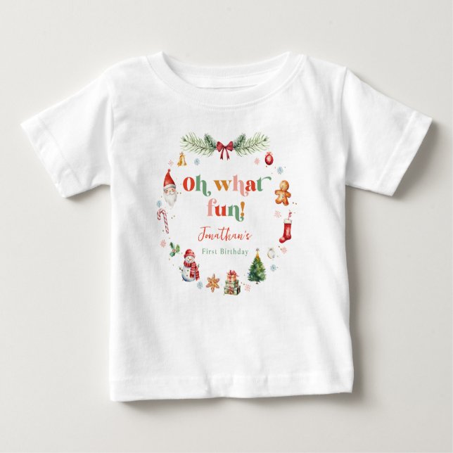Camiseta De Bebé Divertido Cumpleaños de Navidad Primera Vez (Anverso)