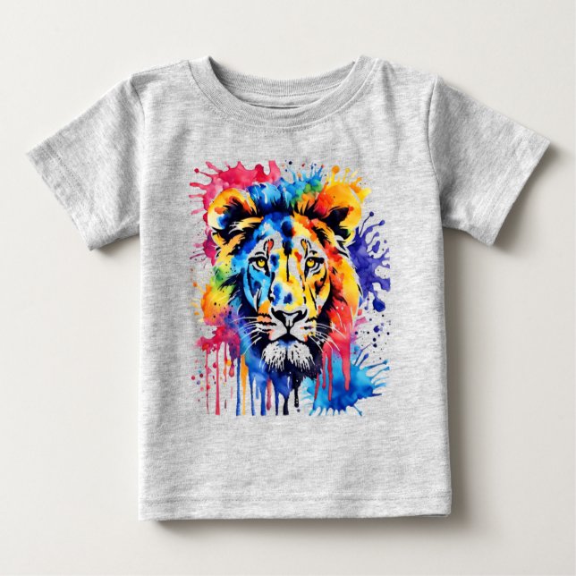 Camiseta De Bebé Divertido león colorido acuático (Anverso)