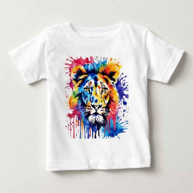 Camiseta De Bebé Divertido león colorido acuático (Anverso)