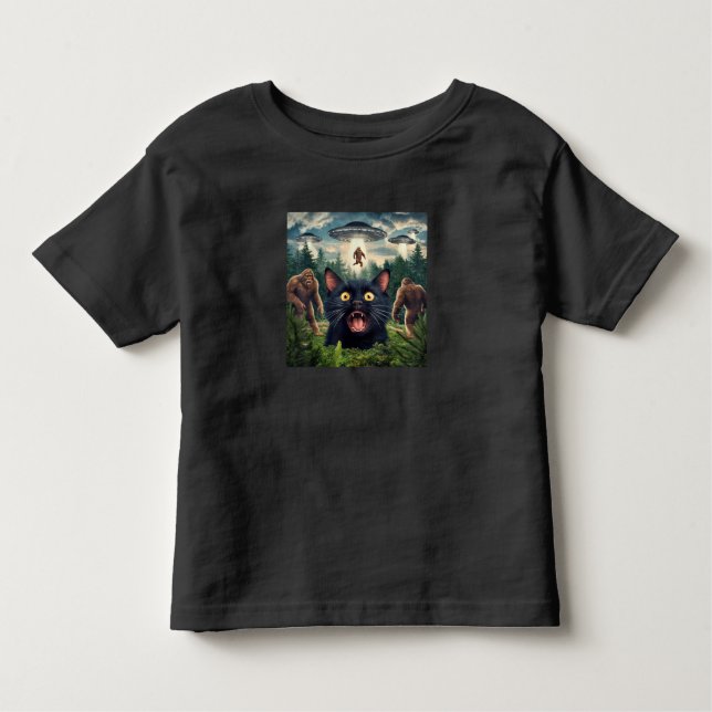 Camiseta De Bebé Divertido OVNI Pie Grande Gato Selfie Niños Hombre (Anverso)