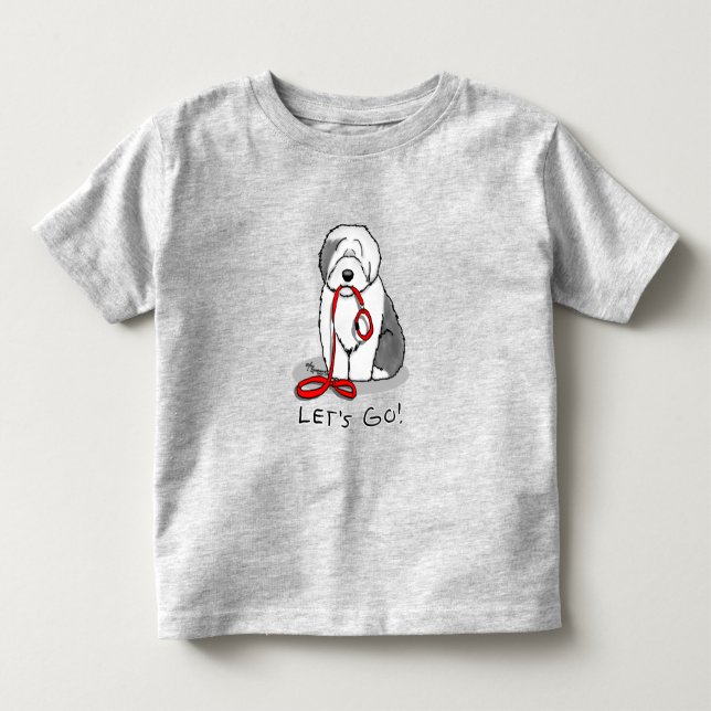 Camiseta De Bebé ¡Divertido Vamos! Walk Old English Sheepdog (Gris  (Anverso)