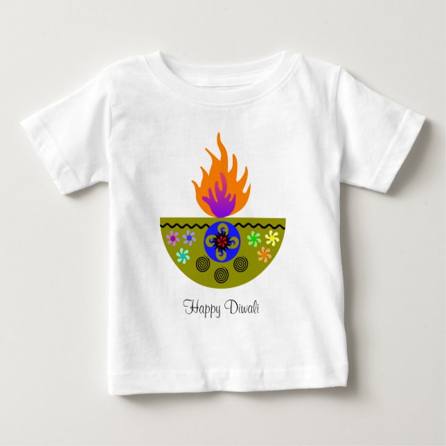Camiseta De Bebé Diya colorida lámpara Diwali (Anverso)