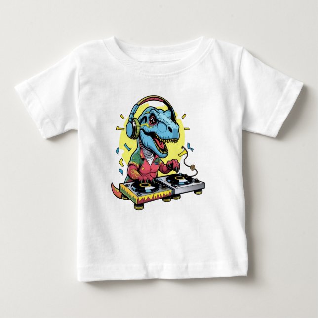 Camiseta De Bebé DJ Dinosaur Fiesta T-Shirt (Anverso)