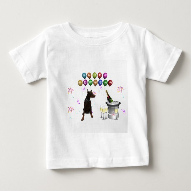 Camiseta De Bebé Doberman Pinscher deseando un feliz Año Nuevo 2016 (Anverso)